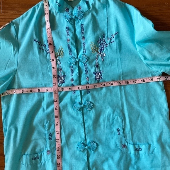Vintage Lyre Bird Tianjim China Hand Embroidered Floral Blue Dress Robe - Picture 11 of 11